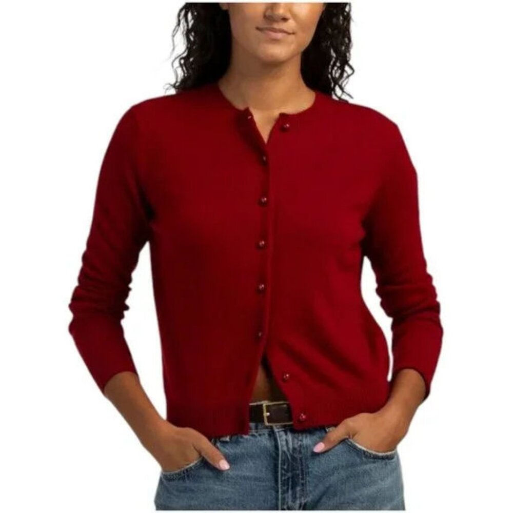 WILT Karanda Red Cashmere Bobble Button Cardigan Sweater